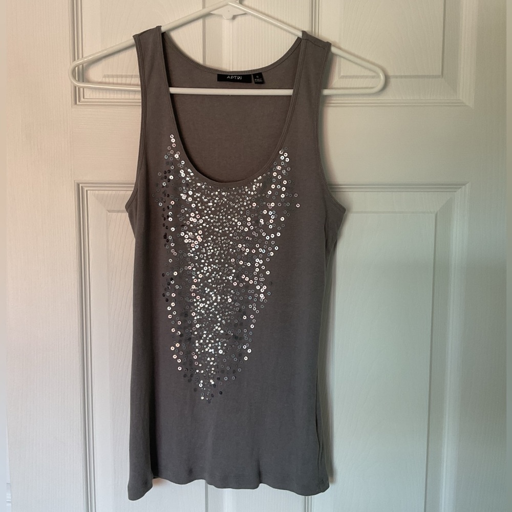 Apt 9 Gray Tank Top with Silver Sequins